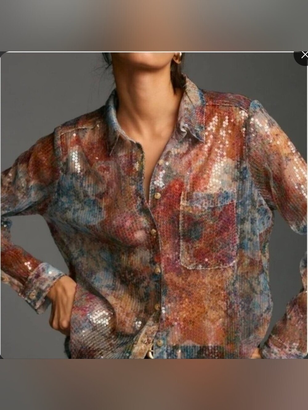 Anthropologie Pilcro Shrunken Sequin Buttondown Shirt Size XS